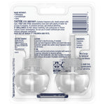 Back of Glade refill blister pack showing two clear refill bottles, usage warnings and barcode