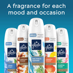 Row of Glade soft mist aerosol cans in various fragrances with headline a fragrance for each mood and occasion