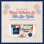 Patriotic themed Glade Summer Pops promotional graphic showing product pack and 'Red, White & Oh-So-You' headline