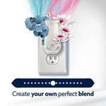 Plug-in warmer pictured in an outlet with eucalyptus and waterlily art and copy reading Create your own perfect blend