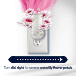 Plug-in warmer shown with waterlily flowers and text instructing to turn dial right for waterlily fragrance