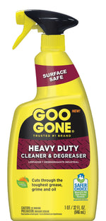 Yellow Goo Gone Heavy Duty Cleaner & Degreaser spray bottle front label showing product name and Safer Choice badge
