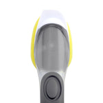 Top-down view of Goodcook Pro dish wand head and handle showing reservoir window and large grey soap-release button