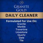 Blue Granite Gold label graphic reading 'DAILY CLEANER' and listing stone surfaces like granite and marble
