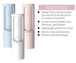graphic showing three portable lint remover devices with bulleted features listed at right