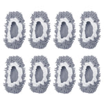 Eight gray chenille microfiber mop slipper covers arranged in two rows on white background.