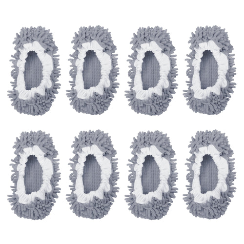 Eight gray chenille microfiber mop slipper covers arranged in two rows on white background.
