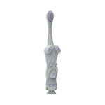 Isolated gray otter-shaped toddler toothbrush on white background showing bristles