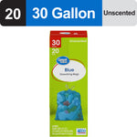 Tall Great Value green package for blue drawstring bags with a banner showing 30 gallon, 20 and Unscented