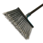 Close-up of the angled broom head and bristles from the Great Value angle broom showing the handle connection