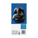 Back-of-package style image showing a black tied trash bag illustration above barcode and Walmart quality guarantee panel.