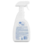 Rear view of Great Value Bathroom Cleaner with Bleach spray bottle showing detailed back label text, warnings and barcode