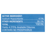 Blue ingredient panel listing sodium hypochlorite 4.5% and other ingredients on a label