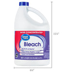 Great Value Bleach jug on white background with dimensions overlay showing height and width measurements