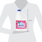 Great Value Low-Splash Bleach bottle with measurement overlay indicating product height against a silhouette