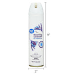 Front view of Great Value Blooming Lavender aerosol can with overlaid height and width dimension lines showing 9" by 2".
