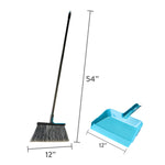 Product dimensions graphic showing the Great Value broom 54" tall and 12" wide with a matching 12" dustpan