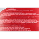 Close-up of red product label with usage directions and caution text for Great Value carpet cleaner
