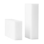 Two white cleaning eraser blocks shown vertically and horizontally against a white background.