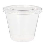 Single clear plastic snack cup with a fitted clear lid photographed on a white background.