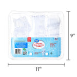 Clear plastic clamshell tray of assorted cutlery with blue Great Value label and printed 11" x 9" dimensions