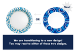 Graphic showing two plate designs side-by-side with text explaining a transition to a new Great Value plate design.