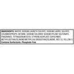 Black-and-white ingredient label panel with ingredient list and 'Contains Surfactants. Phosphate Free' statement