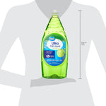 Great Value Ultra Dish Liquid bottle shown against a scale silhouette indicating approximately 11-inch height