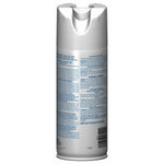 Rear view of a Great Value disinfectant spray can showing small printed caution and ingredient text on a white background.