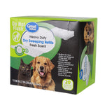 Angled product shot of Great Value Heavy Duty Dry Sweeping Refills box featuring dog and cat images