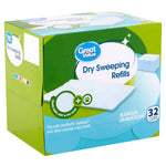 Great Value Dry Sweeping Refills boxed package showing a single folded white cloth and branding on green and blue packaging