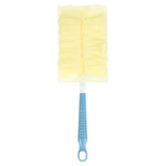 Full-length view of a Great Value duster with blue handle and yellow disposable head on white background