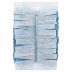 Close-up overhead view of a blue disposable duster refill sheet showing layered fringe and attachment slots