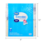 Front view of Great Value Everyday tissue 4-pack with measurement overlay showing package dimensions and 280 tissues label