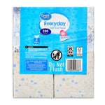 Rear view of Great Value Everyday tissue packaging showing barcode, caution and a prominent “Do Not Flush” notice