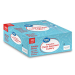 Angled view of Great Value Everyday Clear Assorted Cutlery blue retail box showing branding and product details