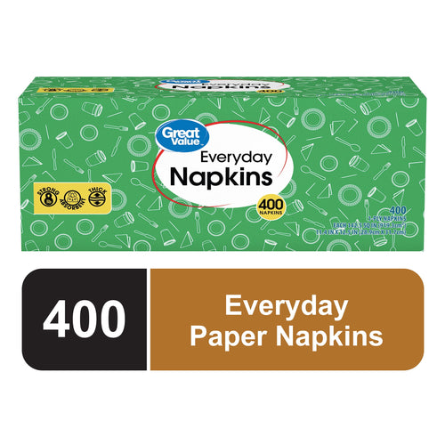 Green Great Value Everyday Napkins box with white logo and 400 napkins callout