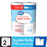 Two double rolls of Great Value Everyday Strong paper towels in blue and red branded packaging.