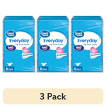 Three wrapped Great Value Everyday 4-pack cartons of soft facial tissues in blue packaging shown side by side.