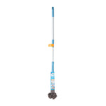 Great Value extendable microfiber duster with blue handle and gray mop head on white background