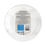Back of a Great Value foam plate showing warning text label, barcode and manufacturer information on the reverse