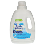 Great Value Free & Delicate unscented liquid laundry detergent bottle with front label and built-in handle on white background.