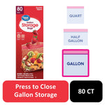 Vertical packaging graphic of Great Value gallon storage bags with strawberries and filled bag illustration