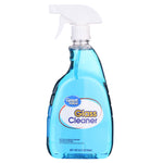 Front product shot of a Great Value Glass Cleaner bottle with blue liquid and white spray top on a plain white background.