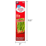 Front product box of Great Value half gallon storage bags with dimension lines showing 11.5" height
