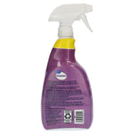 Rear view of a Great Value lavender multi-purpose cleaner bottle showing product information, caution text, and recycling symbol.