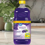 Great Value lavender-scent concentrated multi-purpose cleaner bottle on a kitchen counter with plants in the background