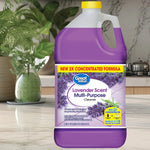 Great Value lavender multi-purpose cleaner gallon placed on a kitchen counter with decorative plant in background