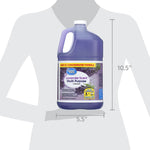Great Value lavender multi-purpose cleaner one-gallon jug shown with sizing overlay indicating 10.5 by 5.5 inches