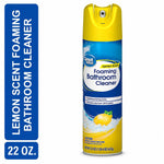 Tall aerosol can of Great Value Lemon Scent Foaming Bathroom Cleaner on white background